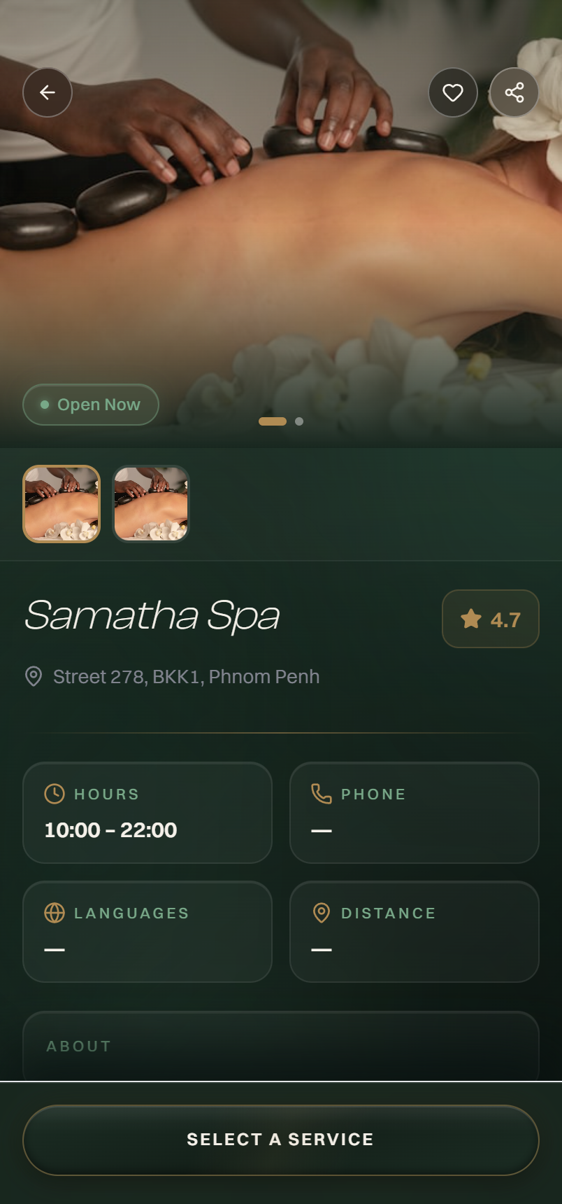 GOZEN app — venue detail