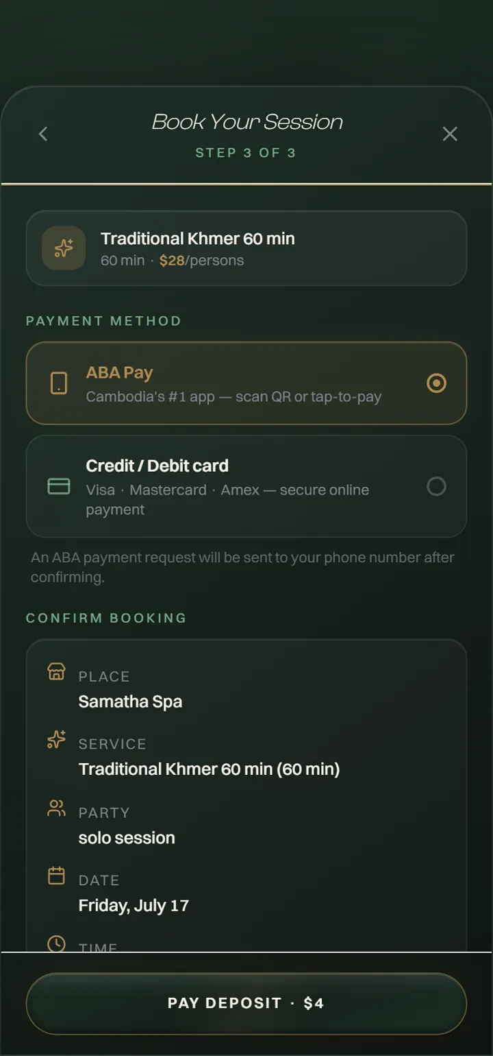 GOZEN — review booking and choose payment method